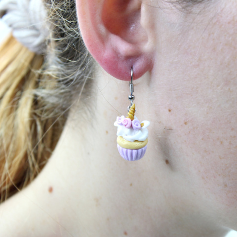 Kolczyki babeczki jednorożec