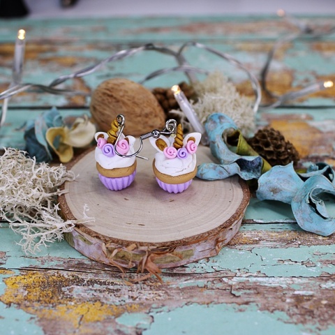 Kolczyki babeczki jednorożec