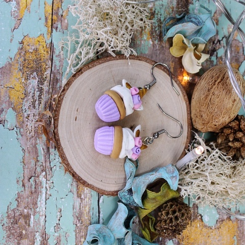 Kolczyki babeczki jednorożec